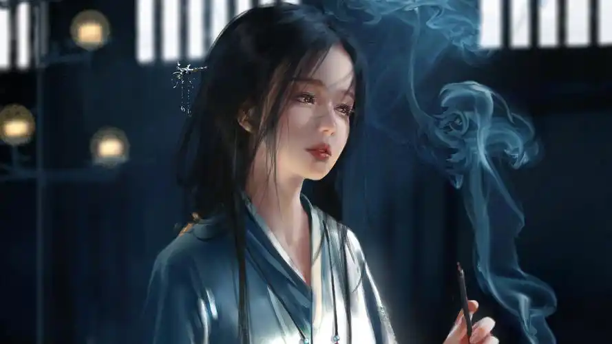古风美女 毛笔 烟 鬼刀壁纸高清大图预览1920x1080_动漫壁纸下载_墨鱼