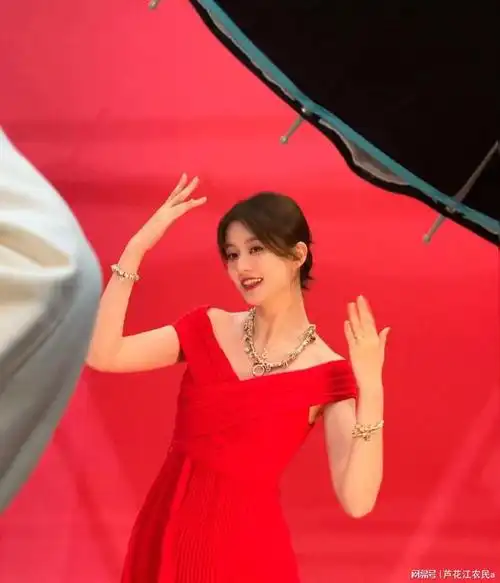 乔欣晒新年美照穿一身大红色露肩长裙温柔优雅又喜庆