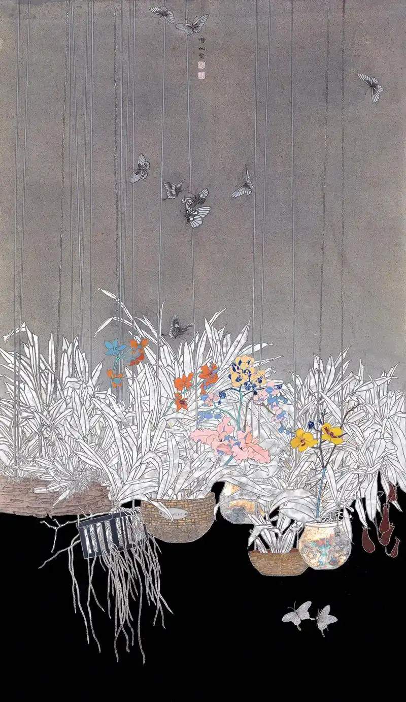 在中国美协展览中获奖作品《花开时节蝶自来》#工笔花鸟 #蝴蝶 - 抖音