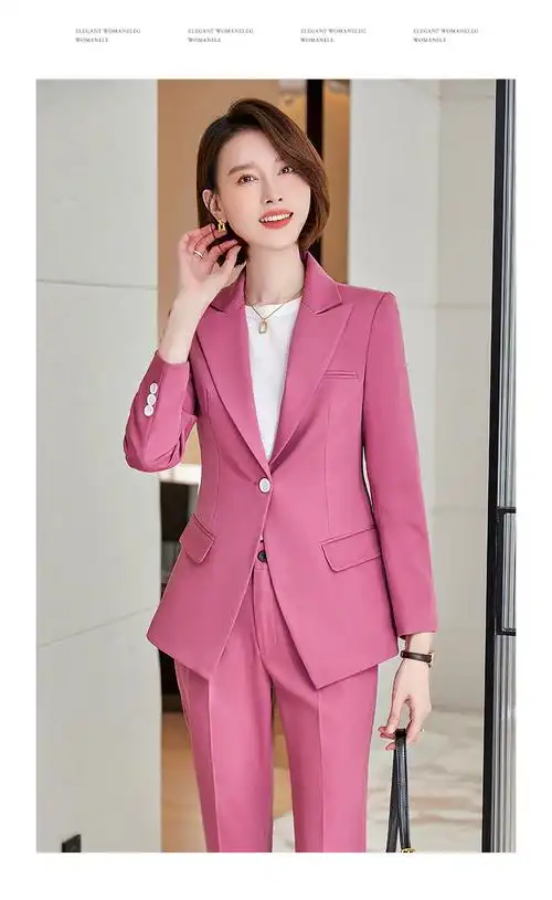 怡情姿高级感粉色色西装套装女早春新款主持人正装艺考上镜职业装总裁