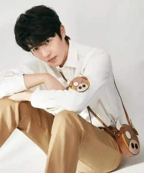 原创刘昊然拍摄时尚大片白衬衣简约清新小猪挎包超抢镜