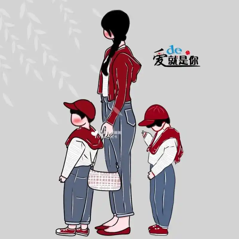 原创手绘亲子头像母子母女头像 生了两儿子,有人羡慕,有人说三道四,无