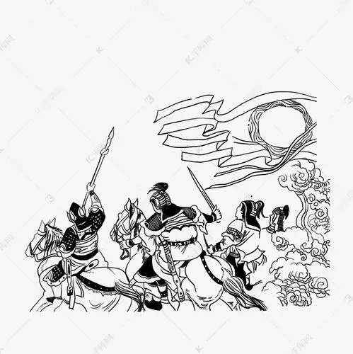 古代战争士兵黑白手绘线稿png