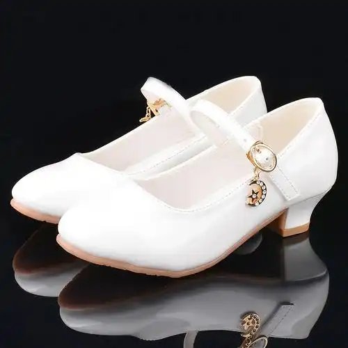 女童皮鞋韩版新款儿童公主鞋白色高跟鞋舞台走秀演出鞋花童礼服鞋