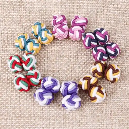 特色绳结扣中国结纽扣时尚男士衬衣袖扣外贸拼色diy编织线扣