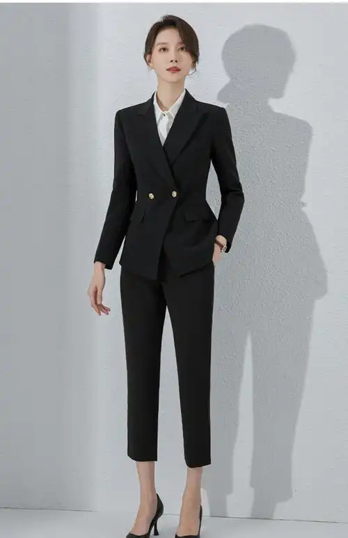 诗璐雅高端职业西装套装女春韩版干练教师面试正装置业顾问工作服藏青