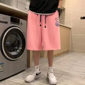 今年流行卫裤2022网红爆款短裤冠军总督镭射反光宽松休闲粉色裤男