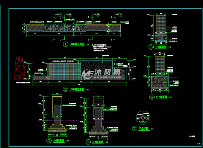 钢丝网景墙详图- 小品及配套设施施工图图纸 - 沐风网