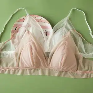 夏季天超薄款法式真丝女无钢圈美背三角杯桑蚕丝内衣显胸小文胸罩