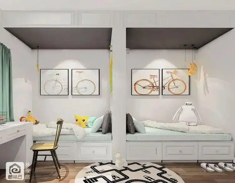 小编留言发送户型图,可以优先享受设计) ▲两床之间以开放架作为隔断