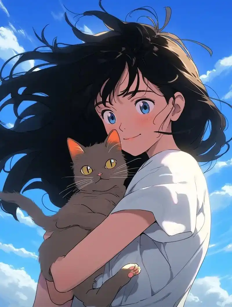 黑猫与少女.#治愈系 #动漫 #动漫女头 #二次元 #美图分 - 抖音