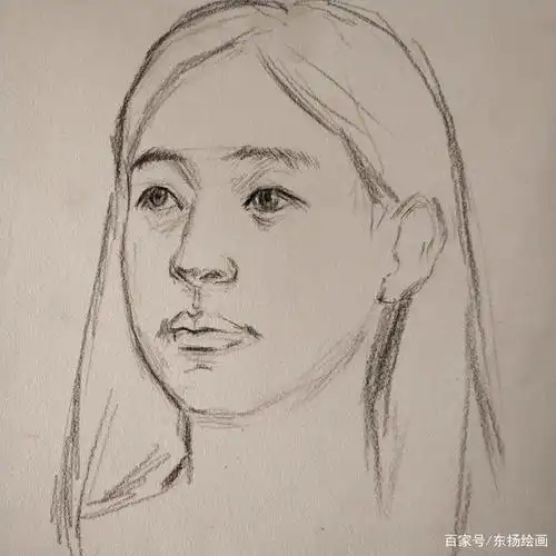素描长发女青年肖像绘画过程