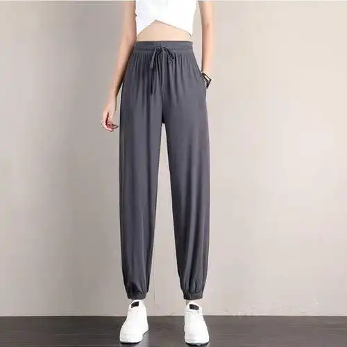 冰丝裤女夏季薄款20w21年新款凉凉防蚊裤子宽松束脚黑色运动灯笼