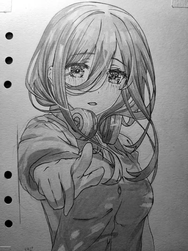 三玖#五等分的花嫁#临摹 #黑白画 #图文伙伴计划 - 抖音