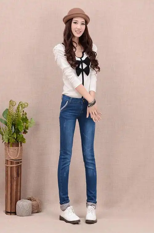 女装秋装2013新款韩版修身牛仔裤翻边淑女小脚裤学生牛仔裤女长裤