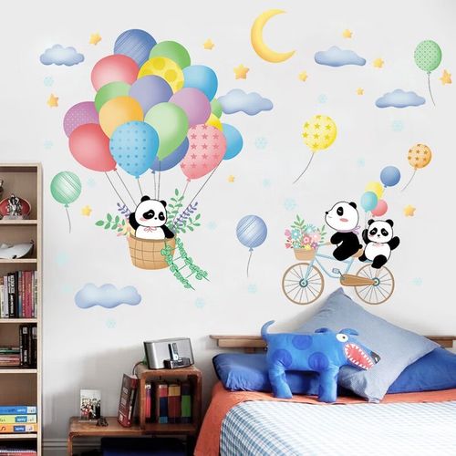 熊猫竹子身高贴 儿童房教室布置贴画身高测量尺贴纸卡通动画贴 热气球