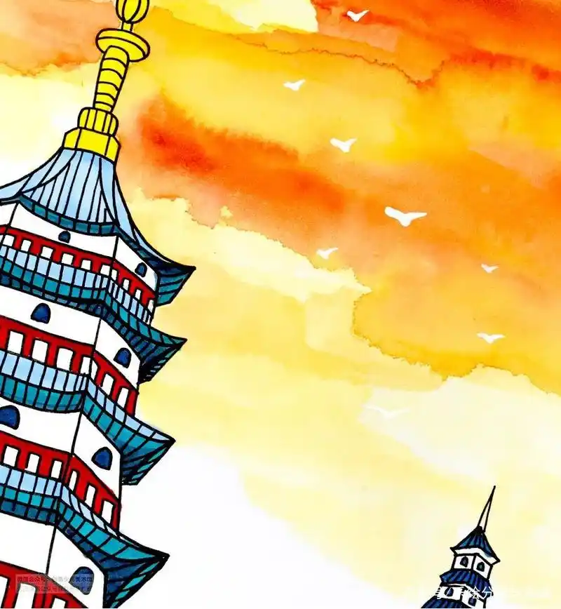 儿童画教程|探寻中国传统古建筑《巍然屹立的古塔》