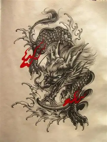 非主流图片火麒麟纹身手稿图案大全