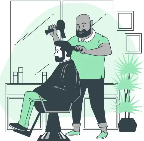 绿色卡通扁平风理发插画图片