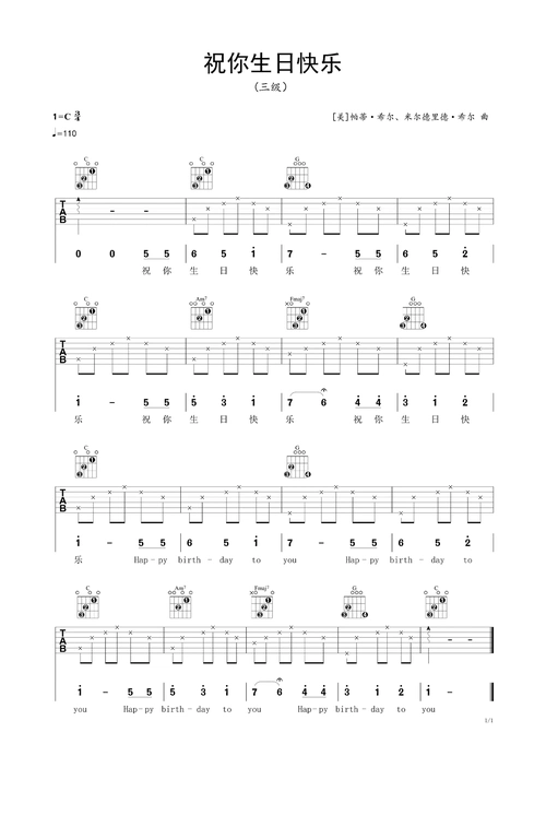 祝你生日快乐吉他谱-弹唱谱-c调-虫虫吉他
