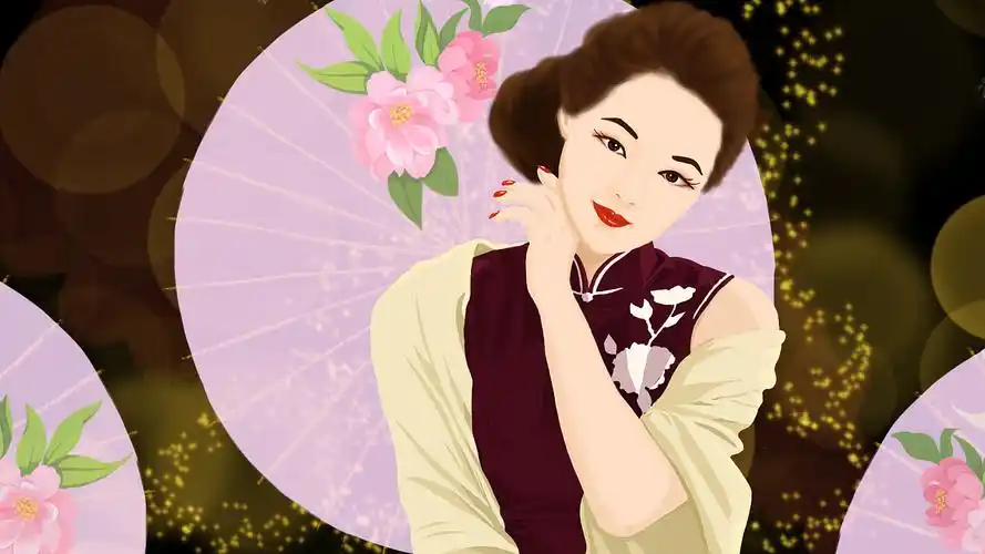 民国旗袍美女风格仕女图和梦游仙境写实人物商业插画