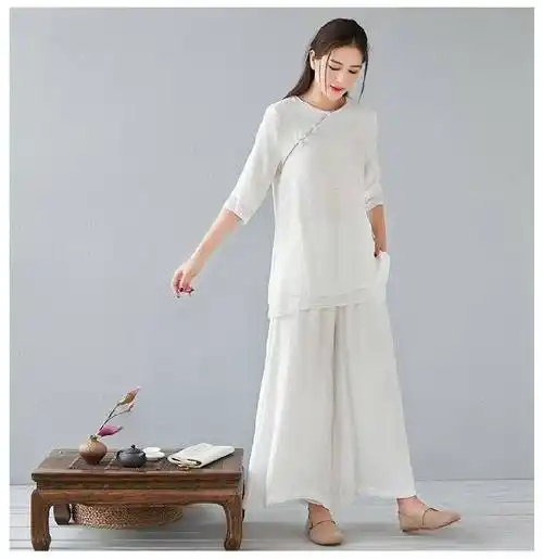 真丝太极服女飘逸2020中国风真丝棉麻双层太极拳练功服晨练服粉色长袖