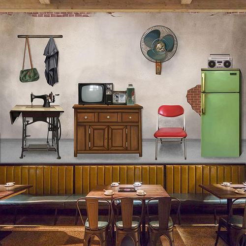 复古怀旧墙纸壁画3d立体80年代家具电视装饰餐厅影楼拍照背景壁纸