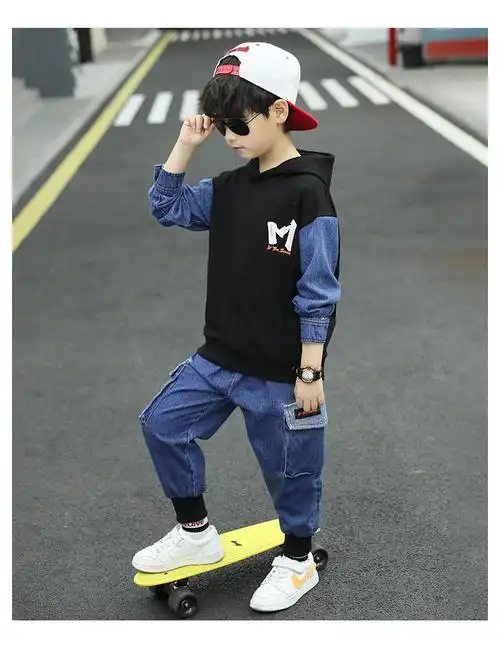 布丁鱼童装男童套装儿童春秋装2022品牌韩版男孩网红牛仔帅气洋气时髦