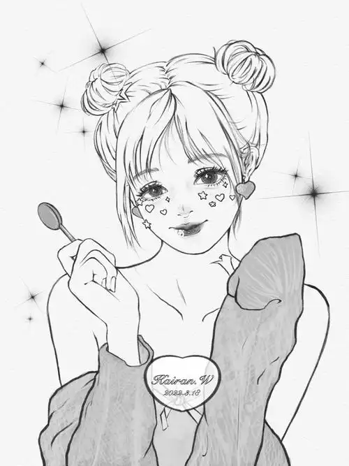 线稿练习78夏日丸子头女孩78