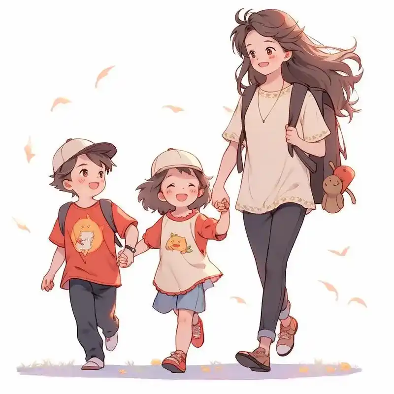 亲子漫画头像,妈妈领着一儿一女.#亲子头像 #手绘头像 #一 - 抖音