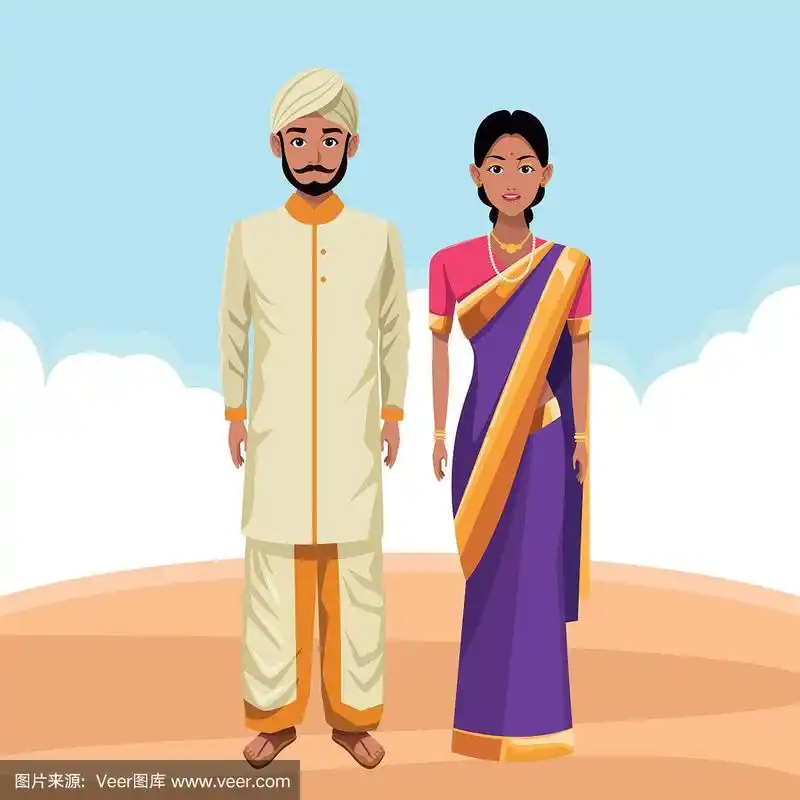 印度夫妇的卡通形象