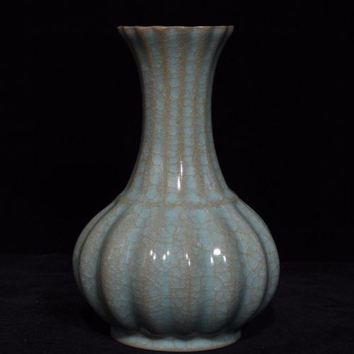 古董古玩收藏真品包老保真老瓷器宋瓷摆件 冰裂纹瓜棱瓶
