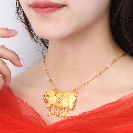 舒爱黄金项链女猪排套链999永结同心金猪牌套装大气婚嫁系列 三金结婚