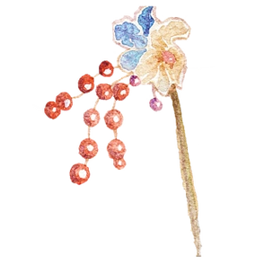 彩色绒花发簪插画中国珠宝传世之美手绘中国风发簪簪花集锦年中国古风