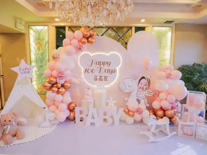 布置_女宝_简约风_百日宴_派对_yoki儿童派对生日宴·气球甜品跟拍
