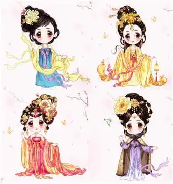 古代裙子四大美女简笔画