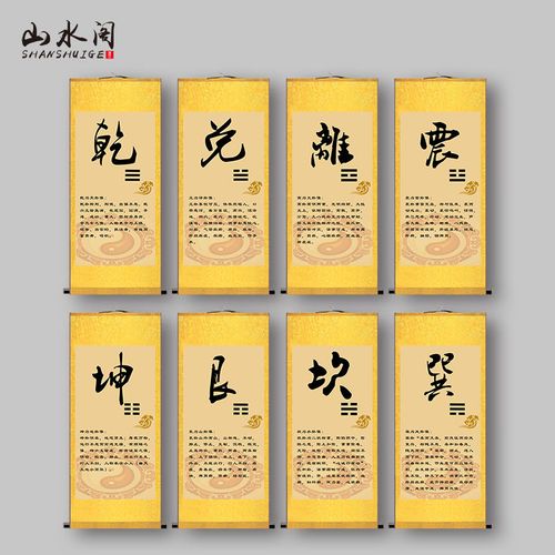乾卦坤卦离卦震卦易经周易八卦补角卦象挂画客厅办公室玄关丝绸画