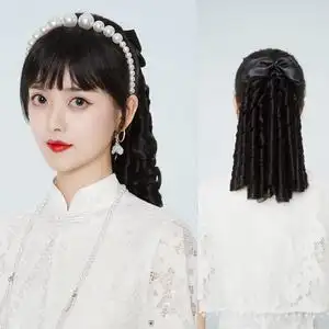 假发马尾女罗马卷民国大小姐油条公主复古旗袍蝴蝶结表演仿真卷发
