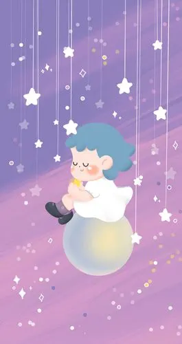 紫色星空梦幻少女插画手机壁纸_卡通_手机壁纸下载_美桌网