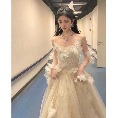 鞠婧祎同款衣服高端主持人宴会晚礼服裙气质仙气仙女抹胸网纱裙子