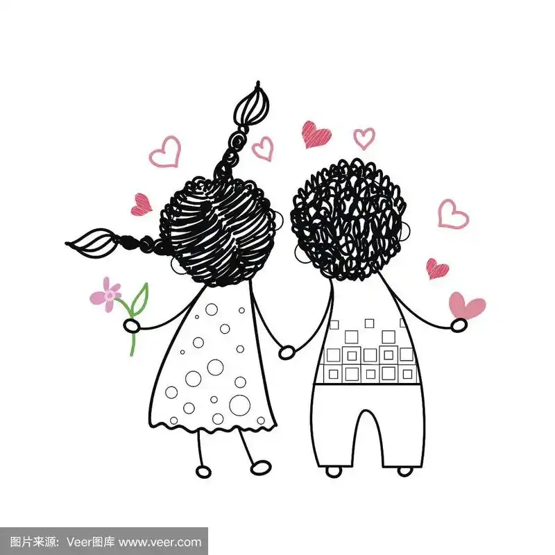 绘画插图,背面视角,手牵手,双亲家庭,人