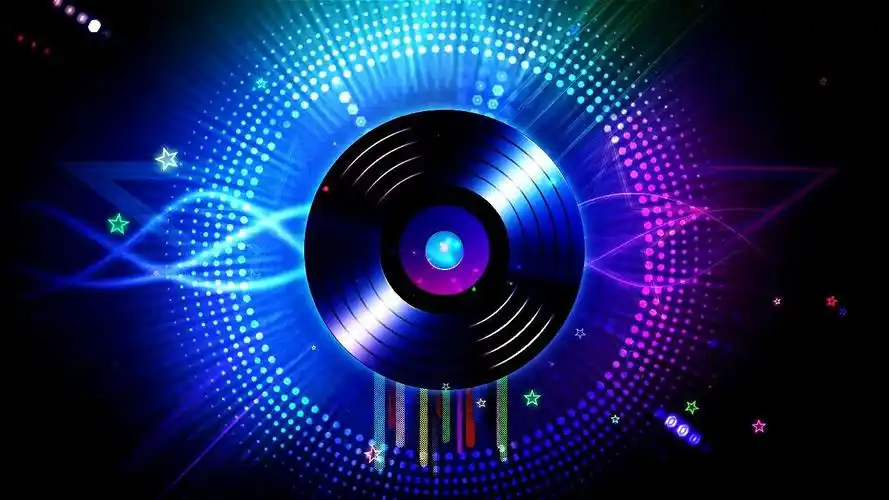 vj素材-动感炫酷星光音乐碟旋转多彩音符跳动动感无缝循环舞台演出