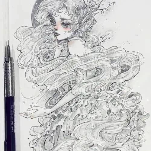 人物黑白动漫素材插画绘画线稿手绘女生男生长发短发转载