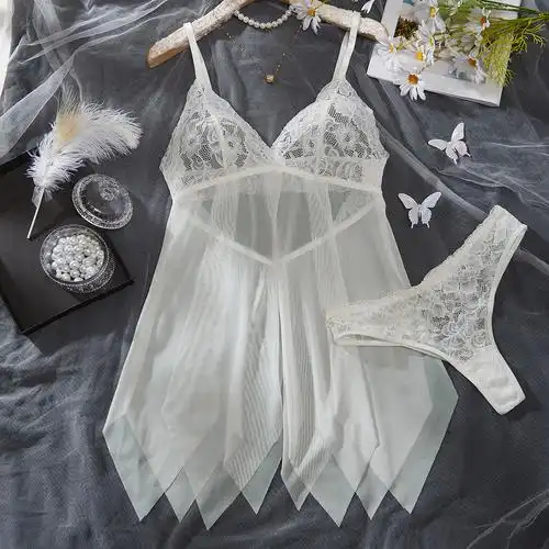 欧美新款性感吊带透视睡裙调情纯色蕾丝火辣诱惑亚马逊外贸批发