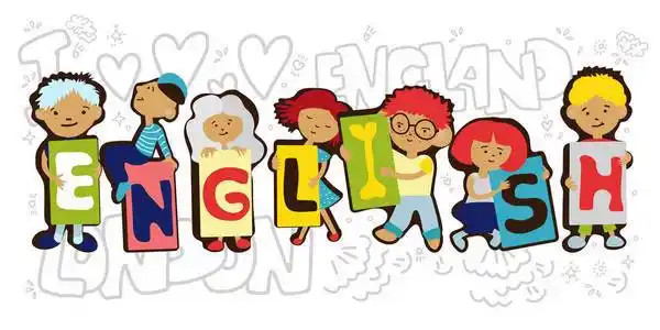 英文网站横幅的设计概念.动画片孩子持有字母英语在一行.