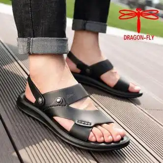 蜻蜓牌男士凉鞋夏季新款防滑沙滩鞋凉拖鞋男红蜻蜓蜻蜓7777黑色真皮