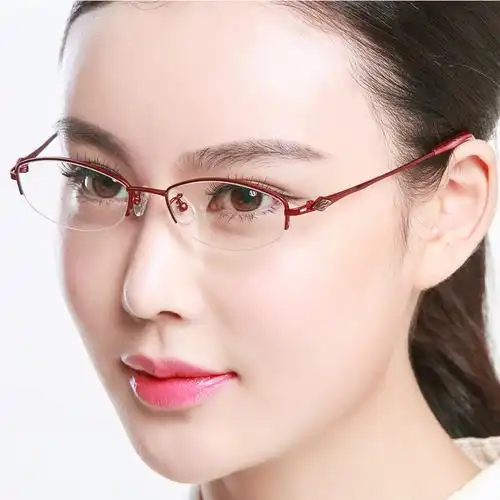 超轻纯钛半框眼镜架 近视眼镜框 时尚气质女款 小脸形女士眼镜