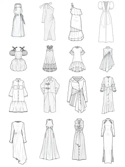 服装设计考研必备素材✨|十六种连衣裙款式图