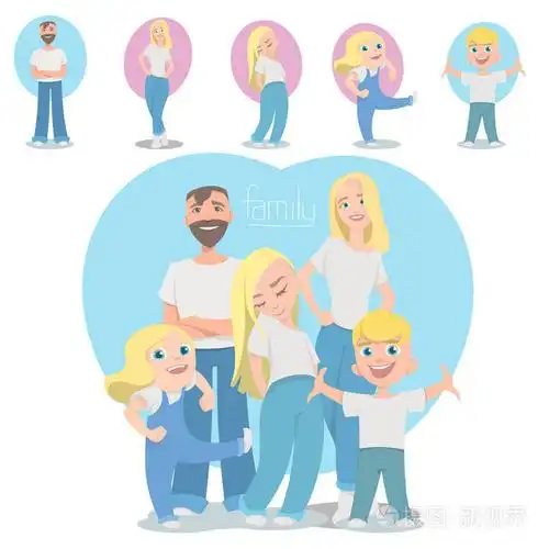 父亲,母亲,儿子和两个女儿在一起. 矢量插图平面设计