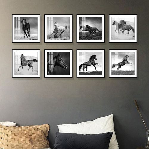 现代简约黑白装饰画骏马图壁画办公室挂画走廊过道餐厅饭厅卧室画